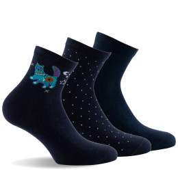 Lot de 3 socquettes femme en coton marine