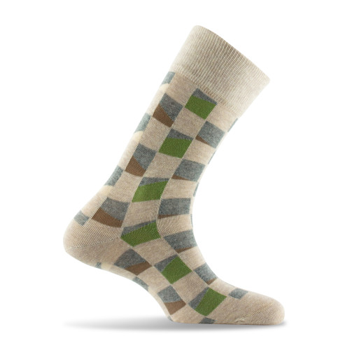 Mi-chaussettes homme damier revisité made in France beige