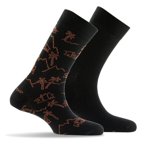 Lot de 2 mi chaussettes coton homme motif village et unie
