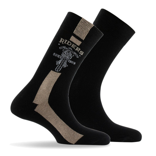 Lot de 2 mi chaussettes coton homme fantaisies moto plus unie noir