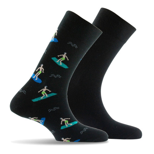Lot de 2 mi chaussettes fantaisies coton all over surfeurs plus unie