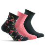 Lot de 3 paires de socquettes fantaisies femme en coton noir/rose