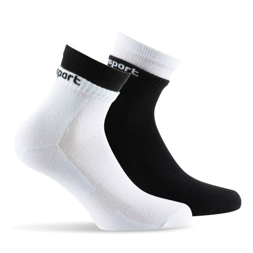 Lot de 2 socquettes double bord côte blanc noir