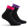 Lot de 2 socquettes double bord côte noir bord rose et violet