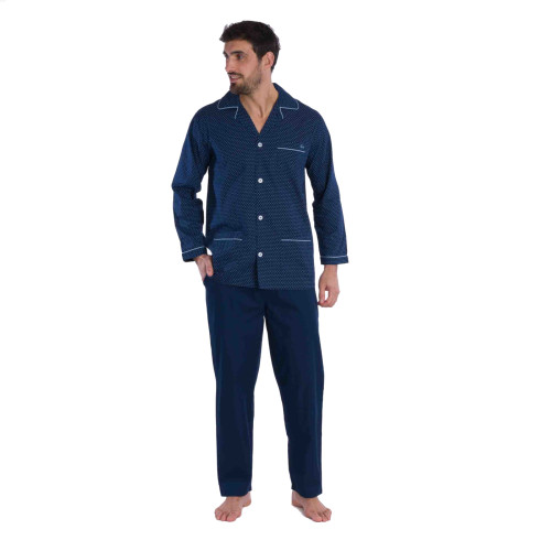 Pyjama long à micro motifs en coton tissé