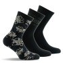 Lot de 3 mi- chaussettes femme fantaisies en coton fleurs, pois et unies