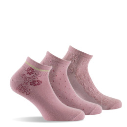 Lot de 3 paires d'ultra courtes motif floral et pointillés coloris vieux rose