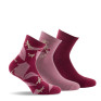 Lot de 3 paires de socquettes fantaisies en coton libellules, arabesque et unie coloris bordeaux