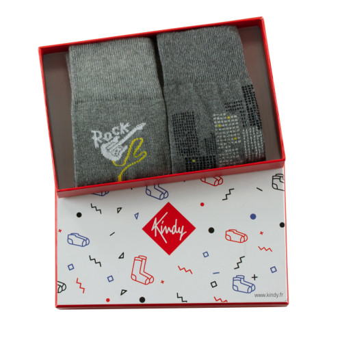 Coffret de 2 paires de mi chaussettes fantaisie homme made in France coloris gris