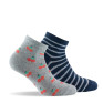 Lot de 2 paires de socquettes enfant semis de cerises et rayures gris marine.
