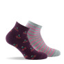 Pack de 2 paires de socquettes enfant semis de cerises et rayures prune gris.