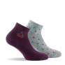 Pack de 2 paires de socquettes enfant cerises et pois prune gris.