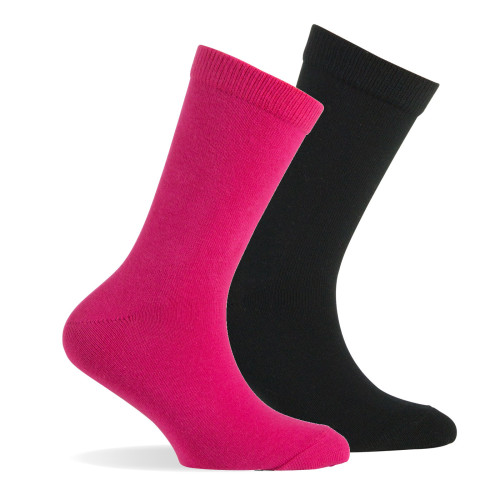 Lot de 2 paires de mi chaussettes pur coton coloris noir, rose.