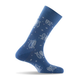 Mi-chaussettes homme en coton all over de poissons fabrication française