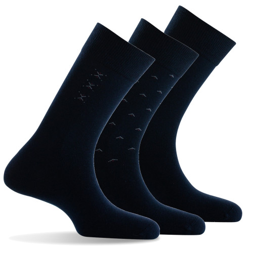 Lot de 3 paires de mi-chaussettes baguette, all over et unie coloris marine