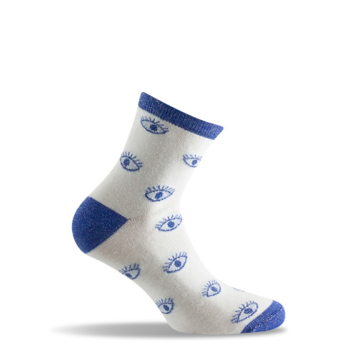 Socquettes fantaisies en coton motif oeil bleu