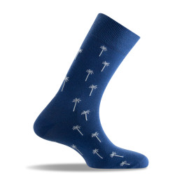 Mi-chaussettes homme fantaisie palmiers coloris bleu.