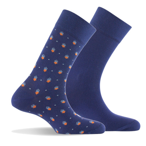 Lot de 2 mi chaussettes homme une fantaisies et une unie fabrication française