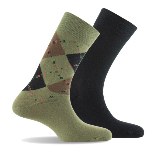 Lot de 2 mi chaussettes homme  intarsia et unie